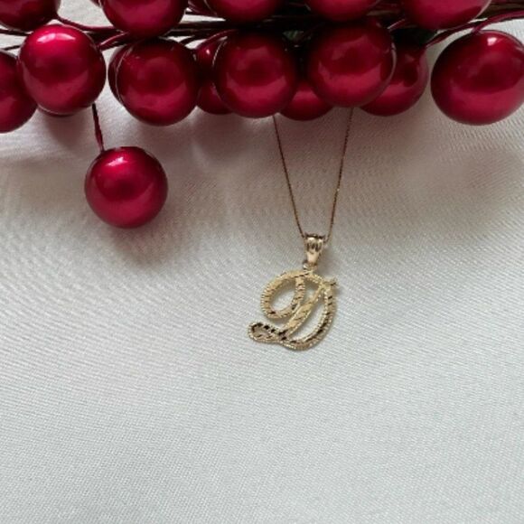 Initial or letter charm 14k Solid Gold initial Pendant | perfect gift | letter D - Picture 2 of 10